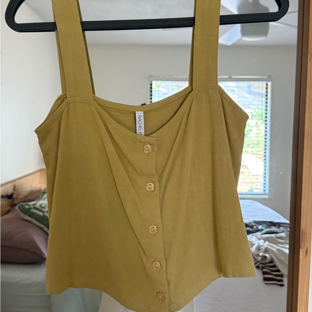 Rachael Pally Olive Green Button-Front Crop Tank